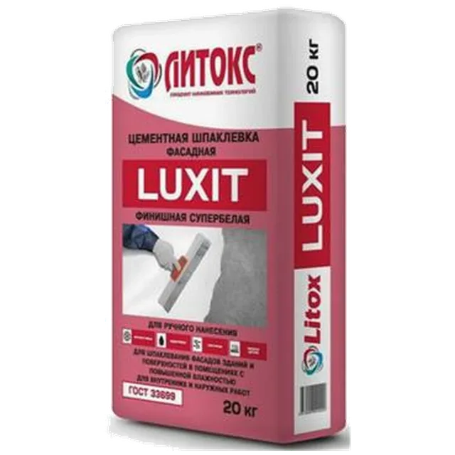 Литокс  Цементная фасадная шпатлевка белая LUXIT  20кг(60 шт/пал )