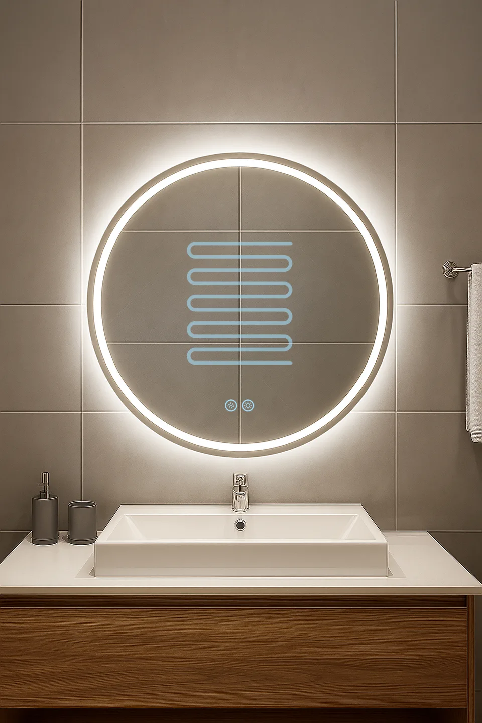 Зеркало  600 круглое Round Plus с LED подсветкой,подогревом и двойным сенсорным выкл.Кайман Glassiko