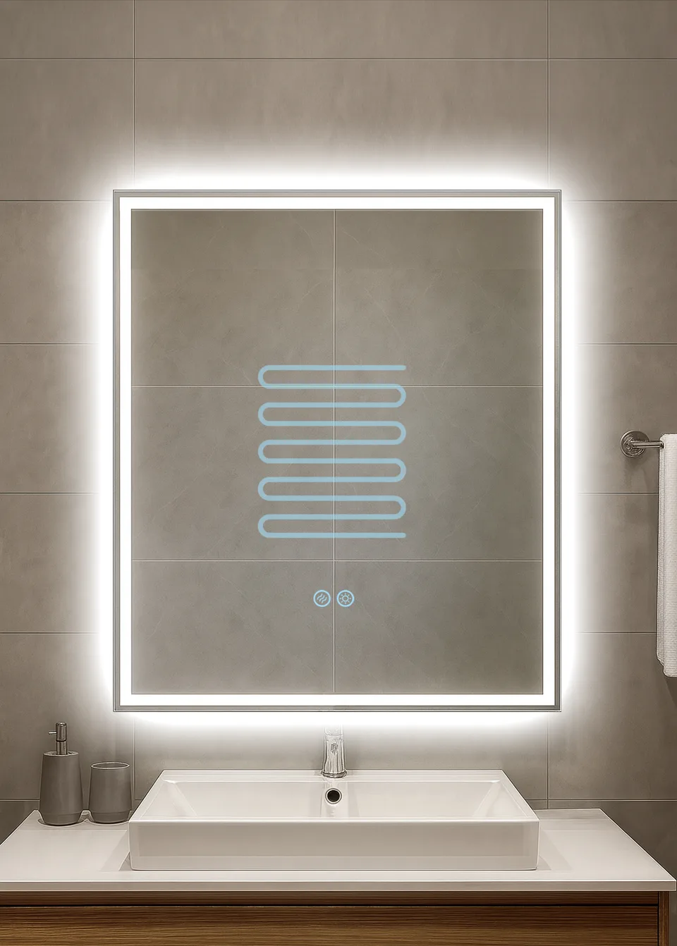 Зеркало  600х700 Solo Plus с LED подсветкой,подогревом и двойным сенсорным выкл. Кайман Glassiko