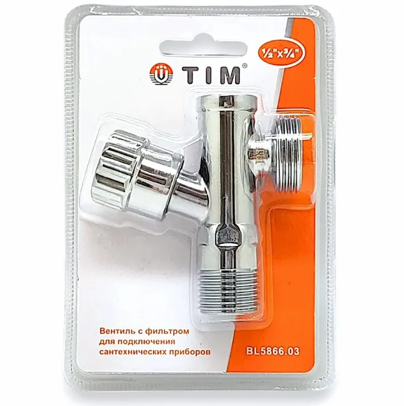Кран для подкл. с/т приборов       TIM     1/2" - 3/4", хром.  вентельный с фильтром     (1шт/50ящ)