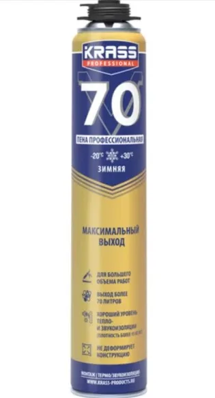 Пена монтажная Professional V70 зимняя под пистолет 0,89 л KRASS