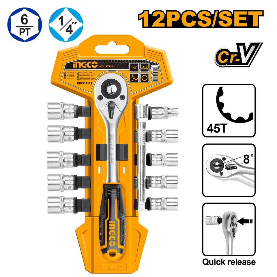Набор головок 1/4" с трещоткой 12шт. INGCO