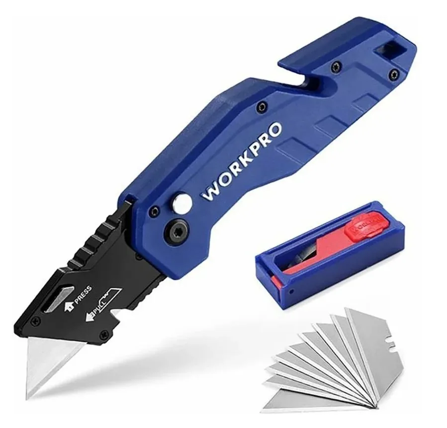 Нож складной металлический (быстрая замена лезвия) синий WORKPRO, Китай