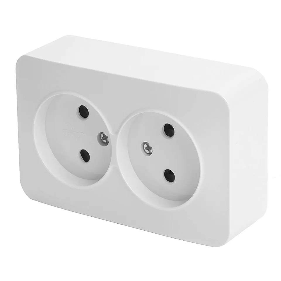 Розетка 2-местная б/з открытой установки, 250В, 10А, IP20, серия София, белый, MST10-12-01