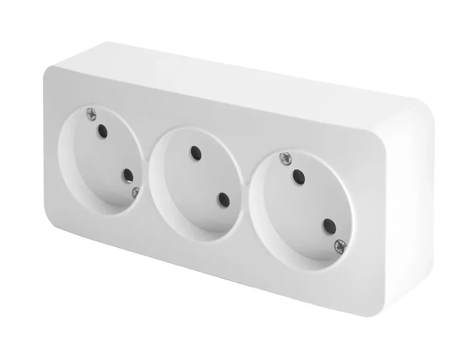 Розетка 3-местная б/з открытой установки, 250В, 10А, IP20, серия София, белый, MST10-13-01