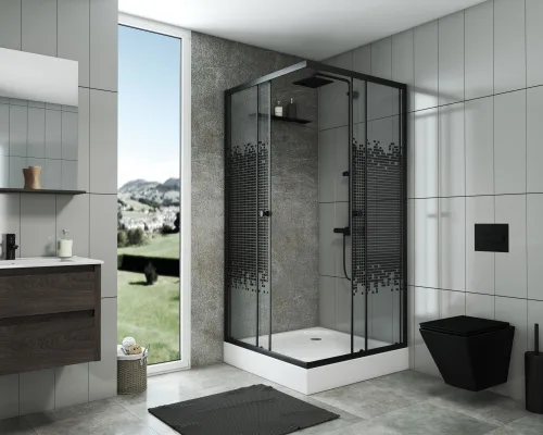Душ. ограждение NIAGARA NG-1009-14Q BLACK (900х900х1900) стекло МОЗАИКА (БЕЗ ПОДДОНА) (1 место)