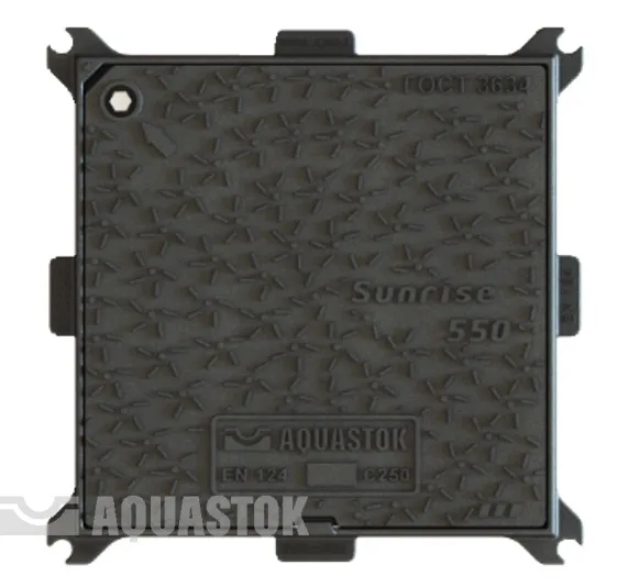 Люк чугунный AQUASTOK квадратный Sunrise (550х550х65) С250 25т (30шт палета)
