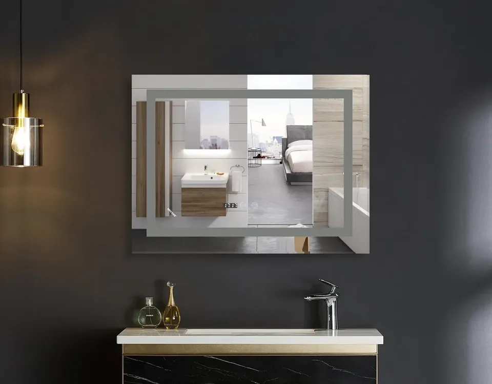 MIXXUS WARM MR02-100x60 Зеркало LED Touch, Anti-fog, димером, рег. яркости, часами (5 шт/ящ)