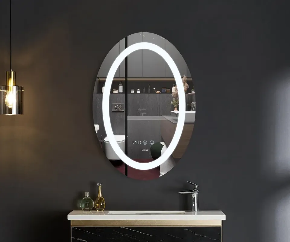 MIXXUS PLAIN MV02-50x70 Зеркало с LED Touch, Anti-fog, димером, регулятором яркости, часами