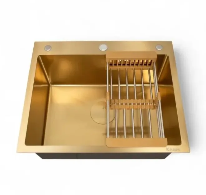 Мойка DIKALAN(Knois) KN705012 /золотой [сифон/корзина/дозатор]3+1мм /700*500*220мм(3шт\ящ.)