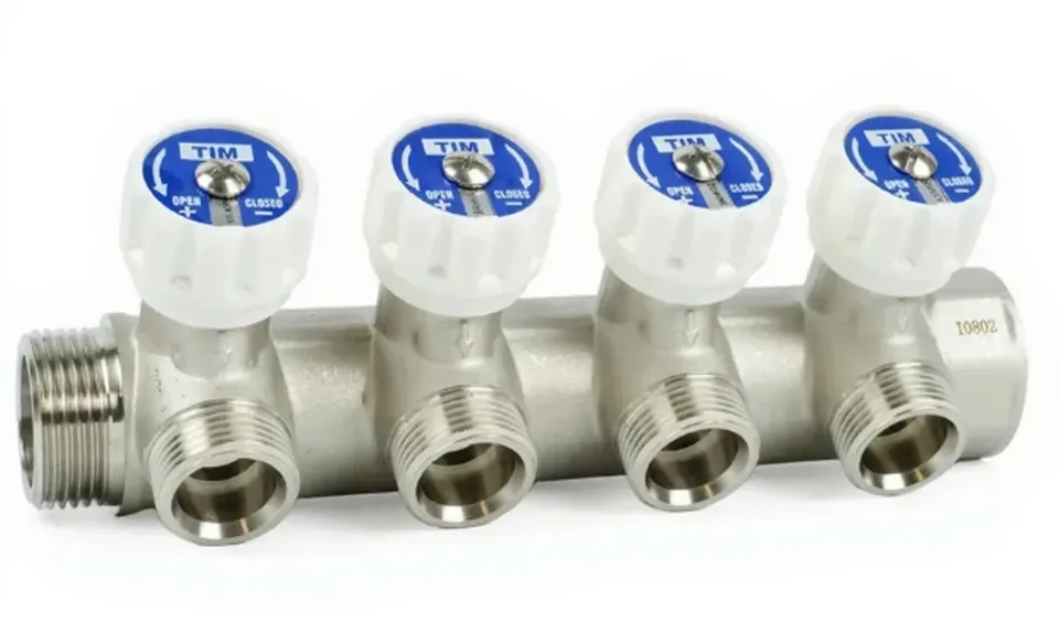 Коллектор TIM с регулир вентилями 1" * 4вых 3/4"нар (1шт /16 кор)