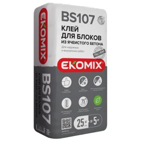 Смесь Экомикс "Клей для газобетона" BS 107 / 25 кг (48 м\паллета)