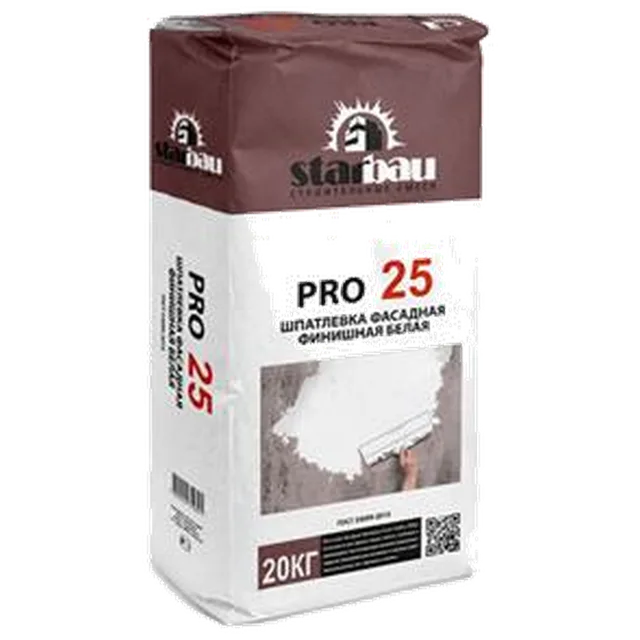 Starbau Шпаклёвка фасадная финишная белая "PRO25", 20кг (48 шт/пал)