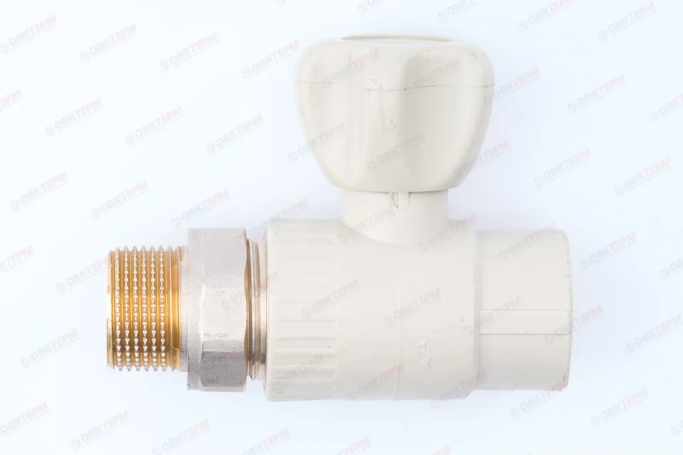 Кран рад с нак. гайкой 25*3/4" прям (стальной шар) PP-R СЕРЫЙ (РОССИЯ) (60/5)