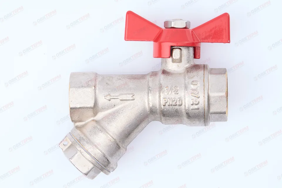 Кран шаровый        Valtec      1/2" ВВ  с фильтром   бабочка        (96ящ8)