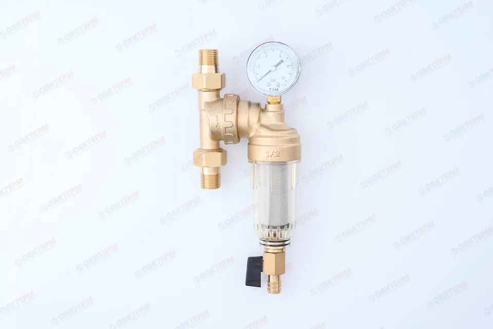Фильтр с манометром TIM JH1002W3  1/2" со стеклянным  корпусом (1/12 шт)