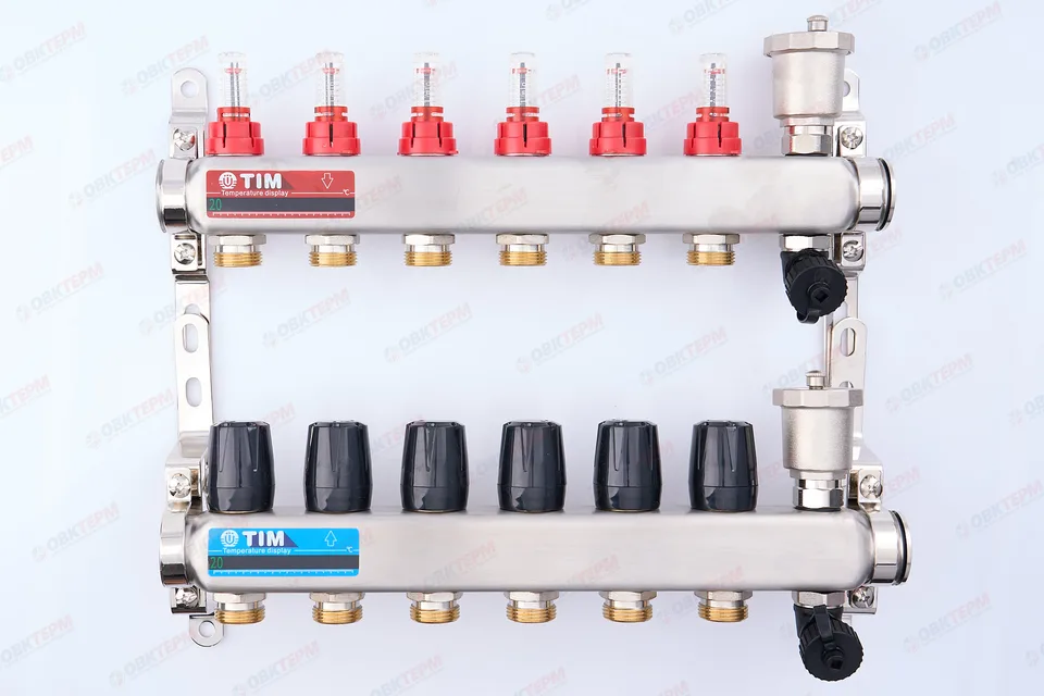 Коллектор с расходомерами без кранов TIM НЕРЖ KCS 1" на 6 выходов (1шт/2ящ)