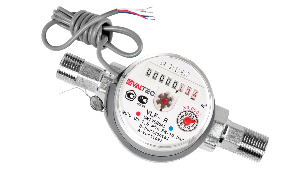 Водосчетчик квартирный Valtec с ИМПУЛЬСНЫМ выходом   +90С  1,5м3  1/2",  80мм  NEW