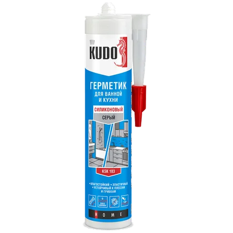 КУДО Герметик для ванной и кухни KUDO HOME силиконовый серый, 280 мл, KSK-183
