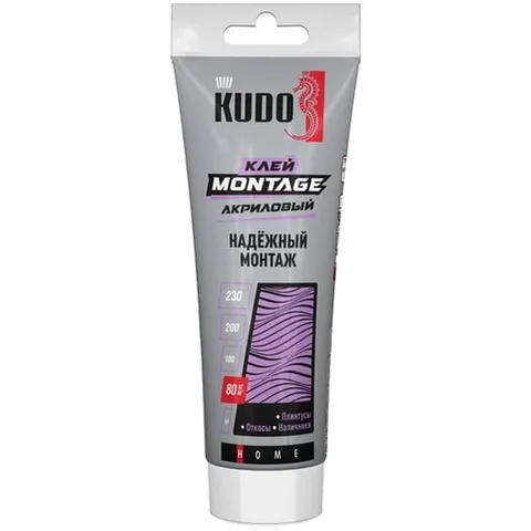 КУДО Клей KUDO HOME Мontage для надёжного монтажа, на акрил.осн, белый, тюбик 200мл,KBT-321