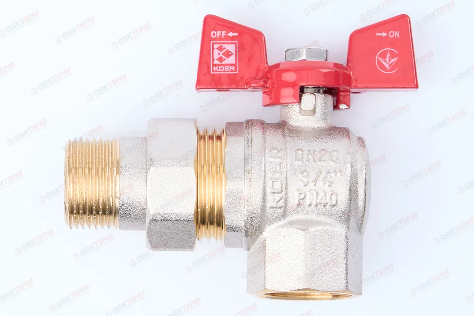 Кран шаровый с американкой УГЛОВОЙ   KOER/NOLF     3/4"   бабочка   усиленный  (32/8)