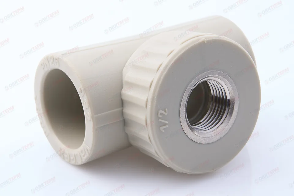 Тройник с МРВ 32 * 1/2" * 32     (PP-R СЕРЫЙ  РОССИЯ)