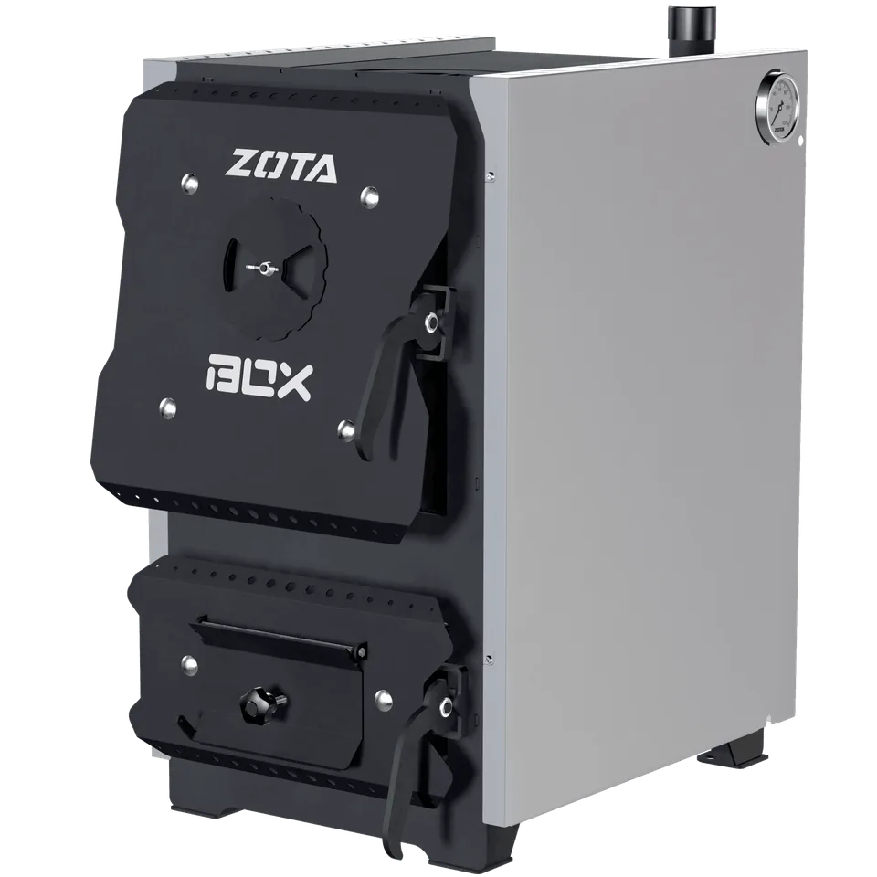 Котел твердотопливный    Box  10 кВт (выход назад) (с плитой) Ø120, max 3 bar      ZOTA