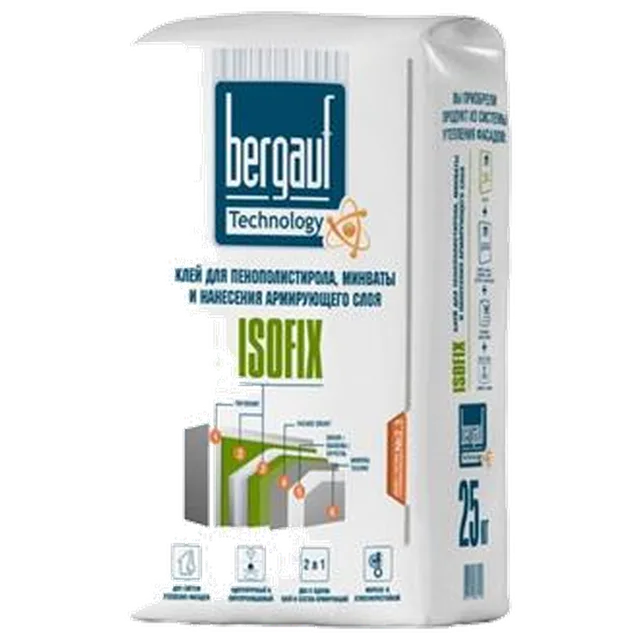 Клей Bergauf Isofix для пенополистирола, минваты и нанесения армирующего слоя 25кг (48/п)