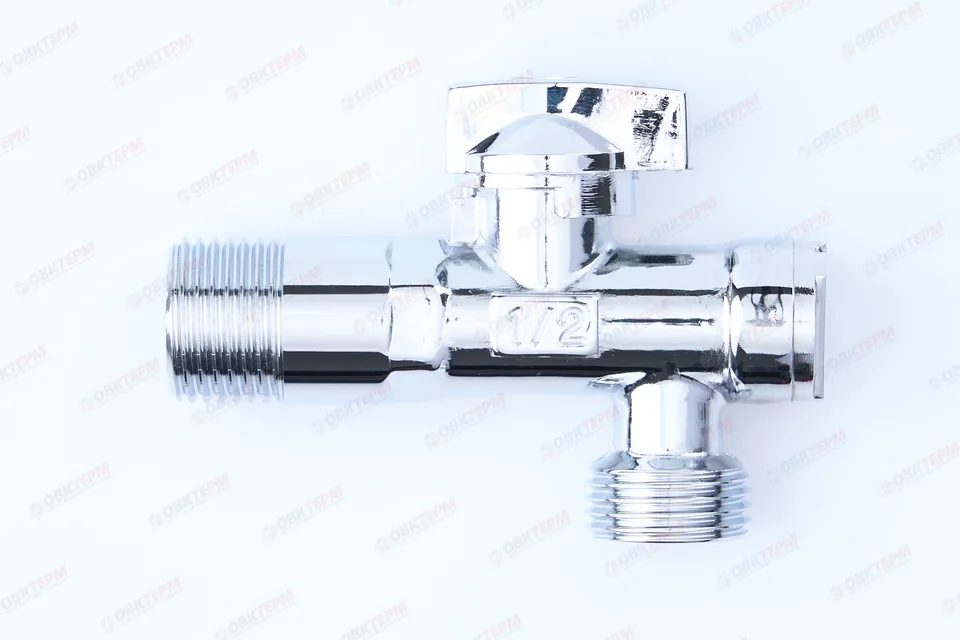 Кран для подкл. с/т приборов   угловой    TIM     1/2" - 1/2", хром.  с сеткой   (1шт/60ящ)