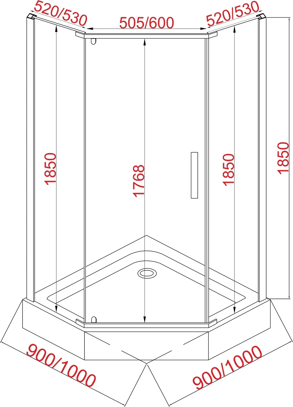 Душевое ограждение EvaGold 100*100*185 трапеция (б/поддона), прозрачное стекло JY 029